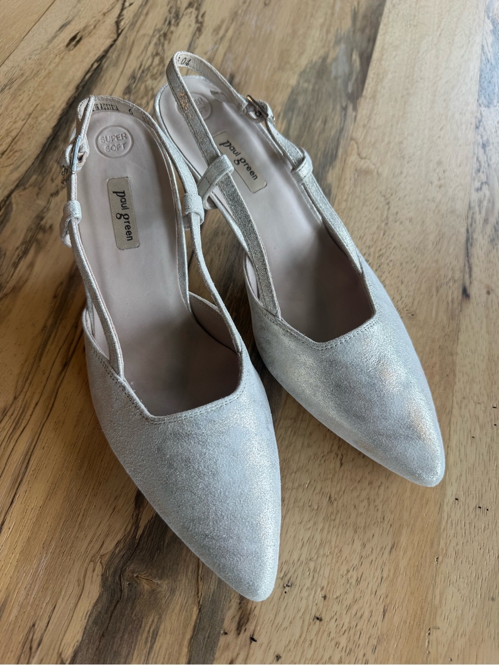 Paul Green Silver Metallic Leather Slingback Pumps Heels 8.5 NEW